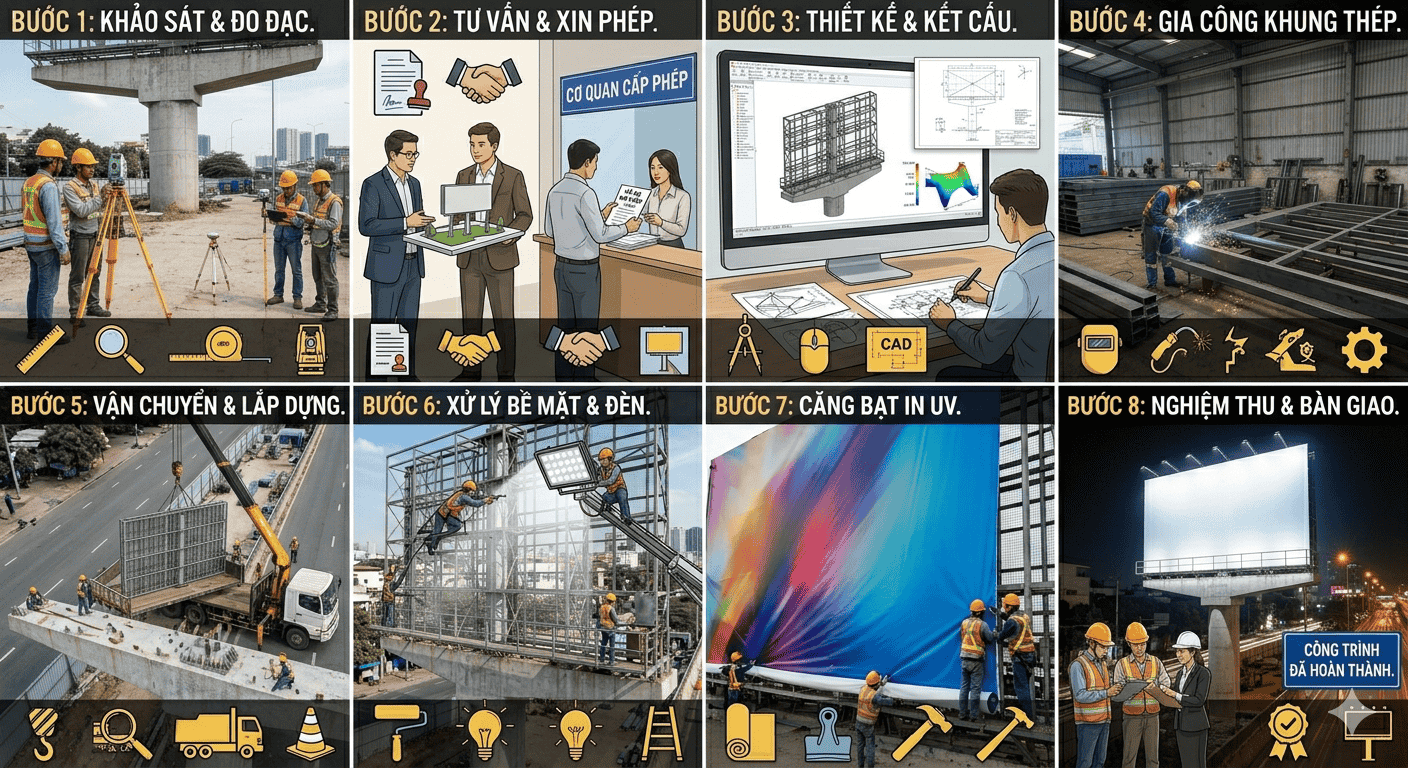 quy trình thi công pano quảng cáo